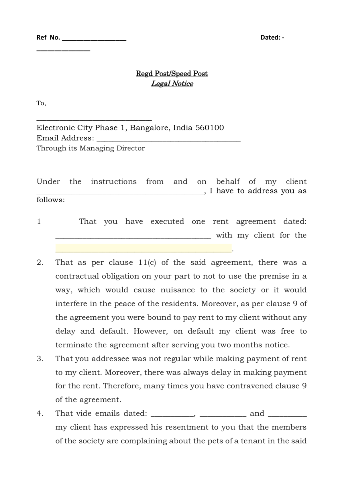 notice of default on commercial lease sample